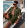 image:imageUOUA Mens Summer Outfits Waffle Knit 2 Piece Short Sets Casual Button Down Shirt amp ShortsGreen