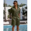 image:imageUOUA Mens Summer Outfits Waffle Knit 2 Piece Short Sets Casual Button Down Shirt amp ShortsGreen