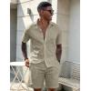 image:imageUOUA Mens Summer Outfits Waffle Knit 2 Piece Short Sets Casual Button Down Shirt amp ShortsGreybeige