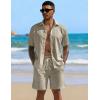 image:imageUOUA Mens Summer Outfits Waffle Knit 2 Piece Short Sets Casual Button Down Shirt amp ShortsGreybeige