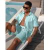 image:imageUOUA Mens Summer Outfits Waffle Knit 2 Piece Short Sets Casual Button Down Shirt amp ShortsLightblue