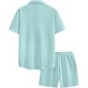 image:imageUOUA Mens Summer Outfits Waffle Knit 2 Piece Short Sets Casual Button Down Shirt amp ShortsLightblue
