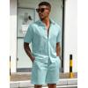 image:imageUOUA Mens Summer Outfits Waffle Knit 2 Piece Short Sets Casual Button Down Shirt amp ShortsLightblue