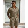 image:imageUOUA Mens Summer Outfits Waffle Knit 2 Piece Short Sets Casual Button Down Shirt amp ShortsLightkhaki