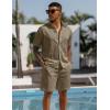 image:imageUOUA Mens Summer Outfits Waffle Knit 2 Piece Short Sets Casual Button Down Shirt amp ShortsLightkhaki