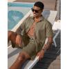 image:imageUOUA Mens Summer Outfits Waffle Knit 2 Piece Short Sets Casual Button Down Shirt amp ShortsLightkhaki