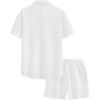 image:imageUOUA Mens Summer Outfits Waffle Knit 2 Piece Short Sets Casual Button Down Shirt amp ShortsWhite
