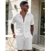 image:imageUOUA Mens Summer Outfits Waffle Knit 2 Piece Short Sets Casual Button Down Shirt amp ShortsWhite