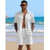 image:imageUOUA Mens Summer Outfits Waffle Knit 2 Piece Short Sets Casual Button Down Shirt amp ShortsWhite