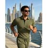 image:imageUOUA Mens Summer Short Sleeve Casual Polo Shirt Classic Button Textured Golf T Shirts Beach Vacation TopArmygreen
