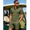 image:imageUOUA Mens Summer Short Sleeve Casual Polo Shirt Classic Button Textured Golf T Shirts Beach Vacation TopArmygreen