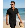 image:imageUOUA Mens Summer Short Sleeve Casual Polo Shirt Classic Button Textured Golf T Shirts Beach Vacation TopBlack