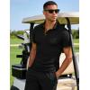 image:imageUOUA Mens Summer Short Sleeve Casual Polo Shirt Classic Button Textured Golf T Shirts Beach Vacation TopBlack