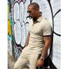 image:imageUOUA Mens Summer Short Sleeve Casual Polo Shirt Classic Button Textured Golf T Shirts Beach Vacation TopGreybeige