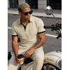 image:imageUOUA Mens Summer Short Sleeve Casual Polo Shirt Classic Button Textured Golf T Shirts Beach Vacation TopGreybeige