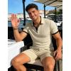 image:imageUOUA Mens Summer Short Sleeve Casual Polo Shirt Classic Button Textured Golf T Shirts Beach Vacation TopGreybeige