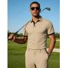 image:imageUOUA Mens Summer Short Sleeve Casual Polo Shirt Classic Button Textured Golf T Shirts Beach Vacation TopKhaki