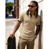 image:imageUOUA Mens Summer Short Sleeve Casual Polo Shirt Classic Button Textured Golf T Shirts Beach Vacation TopKhaki