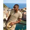 image:imageUOUA Mens Summer Short Sleeve Casual Polo Shirt Classic Button Textured Golf T Shirts Beach Vacation TopKhaki