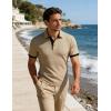 image:imageUOUA Mens Summer Short Sleeve Casual Polo Shirt Classic Button Textured Golf T Shirts Beach Vacation TopKhaki