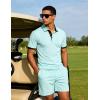 image:imageUOUA Mens Summer Short Sleeve Casual Polo Shirt Classic Button Textured Golf T Shirts Beach Vacation TopLightblue