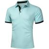 image:imageUOUA Mens Summer Short Sleeve Casual Polo Shirt Classic Button Textured Golf T Shirts Beach Vacation TopLightblue