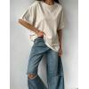 image:imageUOUA Women Oversized Graphic TShirt Casual Cotton Tees Printed Summer TopsWashed Beige