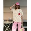 image:imageUOUA Women Oversized Graphic TShirt Casual Cotton Tees Printed Summer TopsWashed Rosebeige