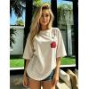 image:imageUOUA Women Oversized Graphic TShirt Casual Cotton Tees Printed Summer TopsWashed Rosebeige