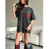 image:imageUOUA Women Oversized Graphic TShirt Casual Cotton Tees Printed Summer TopsWashed Roseblack