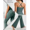 image:imageUOUA Womens 2 Piece Workout Sets Cami Racerback Tank Cargo Flare Leggings with Pockets Gym Yoga OutfitsBrown