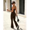 image:imageUOUA Womens 2 Piece Workout Sets Cami Racerback Tank Cargo Flare Leggings with Pockets Gym Yoga OutfitsBrown