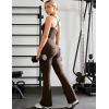 image:imageUOUA Womens 2 Piece Workout Sets Cami Racerback Tank Cargo Flare Leggings with Pockets Gym Yoga OutfitsBrown