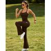 image:imageUOUA Womens 2 Piece Workout Sets Cami Racerback Tank Cargo Flare Leggings with Pockets Gym Yoga OutfitsBrown