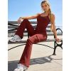 image:imageUOUA Womens 2 Piece Workout Sets Cami Racerback Tank Cargo Flare Leggings with Pockets Gym Yoga OutfitsDark Red