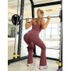 image:imageUOUA Womens 2 Piece Workout Sets Cami Racerback Tank Cargo Flare Leggings with Pockets Gym Yoga OutfitsPink