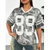 image:imageUOUA Womens Jersey Y2k Baggy Shirts Number Graphic Tees Oversized V Neck Tshirts Streetwear TopsGreyleaves