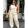 image:imageUOUA Womens Plus Size 2 Piece Outfit Summer Casual Lounge Set Sleeveless Tank Top Wide Leg Pants Travel Vacation ClothingBeige