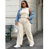 image:imageUOUA Womens Plus Size 2 Piece Outfit Summer Casual Lounge Set Sleeveless Tank Top Wide Leg Pants Travel Vacation ClothingBeige