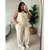 image:imageUOUA Womens Plus Size 2 Piece Outfit Summer Casual Lounge Set Sleeveless Tank Top Wide Leg Pants Travel Vacation ClothingBeige