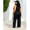 image:imageUOUA Womens Plus Size 2 Piece Outfit Summer Casual Lounge Set Sleeveless Tank Top Wide Leg Pants Travel Vacation ClothingBlack