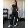image:imageUOUA Womens Plus Size 2 Piece Outfit Summer Casual Lounge Set Sleeveless Tank Top Wide Leg Pants Travel Vacation ClothingBlack