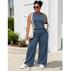 image:imageUOUA Womens Plus Size 2 Piece Outfit Summer Casual Lounge Set Sleeveless Tank Top Wide Leg Pants Travel Vacation ClothingGreyblue