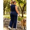 image:imageUOUA Womens Plus Size 2 Piece Outfit Summer Casual Lounge Set Sleeveless Tank Top Wide Leg Pants Travel Vacation ClothingNavy