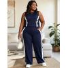image:imageUOUA Womens Plus Size 2 Piece Outfit Summer Casual Lounge Set Sleeveless Tank Top Wide Leg Pants Travel Vacation ClothingNavy