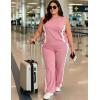 image:imageUOUA Womens Plus Size 2 Piece Outfit Summer Casual Lounge Set Sleeveless Tank Top Wide Leg Pants Travel Vacation ClothingPink