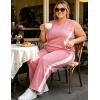 image:imageUOUA Womens Plus Size 2 Piece Outfit Summer Casual Lounge Set Sleeveless Tank Top Wide Leg Pants Travel Vacation ClothingPink