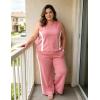 image:imageUOUA Womens Plus Size 2 Piece Outfit Summer Casual Lounge Set Sleeveless Tank Top Wide Leg Pants Travel Vacation ClothingPink