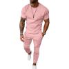 image:imageUOUA Mens 2 Piece Sweatsuit Set Short Sleeve Sweatshirt Jogging Sweatpants Tracksuits OutfitsPink