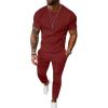 image:imageUOUA Mens 2 Piece Sweatsuit Set Short Sleeve Sweatshirt Jogging Sweatpants Tracksuits OutfitsWine Red